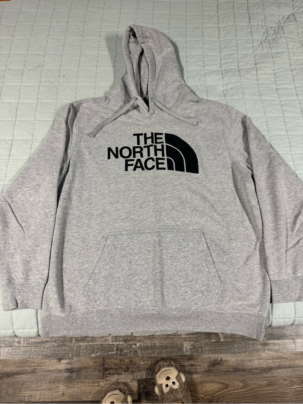 The North Face Men’s Heather Gray Crewneck Hoodie with Black Logo